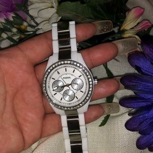 FOSSIL STELLA WHITE FACE CRYSTAL BEZEL STONES